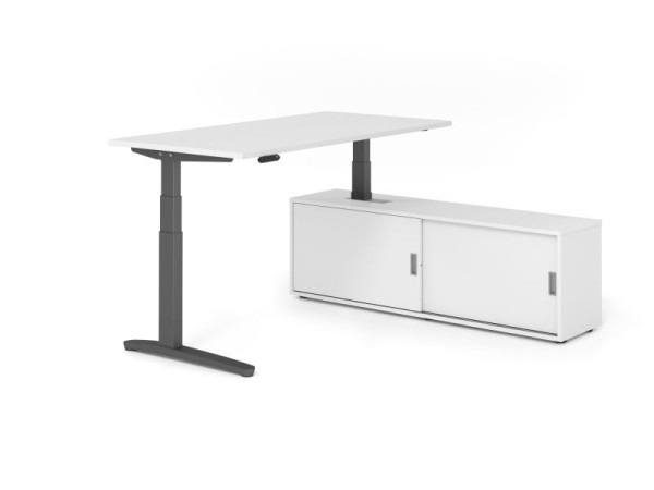 Hammerbacher Schreibtisch XBHM16, 160x80cm, Platte: Weiß, 25mm dick, C-Fuß Gestell Graphit, Höhe: 65 - 129 cm, Weiß / Weiß, VXBHM16SB/W/G/W/W