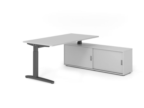 Hammerbacher Schreibtisch XB16, 160x80cm, Platte: Grau, 25mm dick, C-Fuß Gestell Graphit, höheneinstellbar, Grau / Grau, VXBE16SB/5/G/5/5
