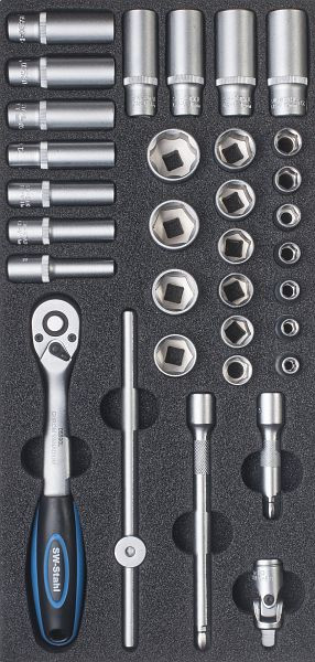 SW-Stahl Werkstattwagensortiment, Steckschlüssel 3/8“, mit Ratsche, 33-teilig, Z3013-14
