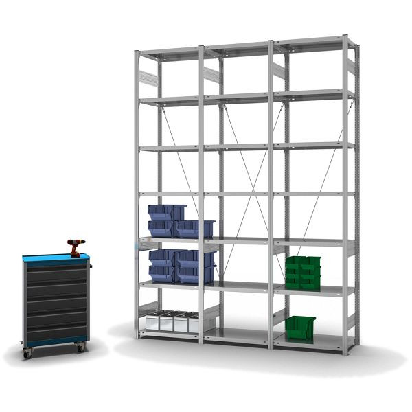 hofe Fachboden-Grundregal, 3000x400x750 mm, 7 Fachebenen, verzinkt, 225 kg Fachlast, 1700 kg Feldlast, einseitige Bedienung, HZG30407XM