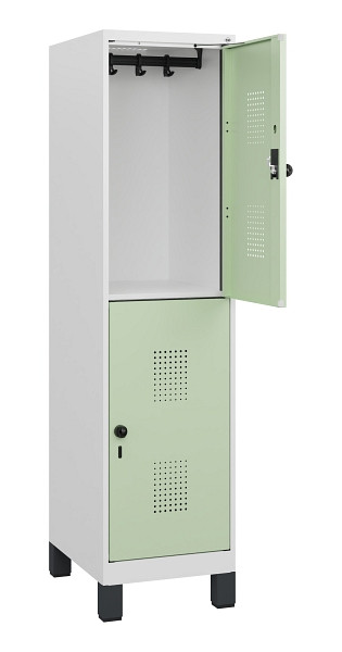 C+P Doppelstöckiger Spind Evolo PLUS, Füße, 2 Fächer, 1630x400x500mm, 9016/6019, Drehriegel, 0493105-12 S10021