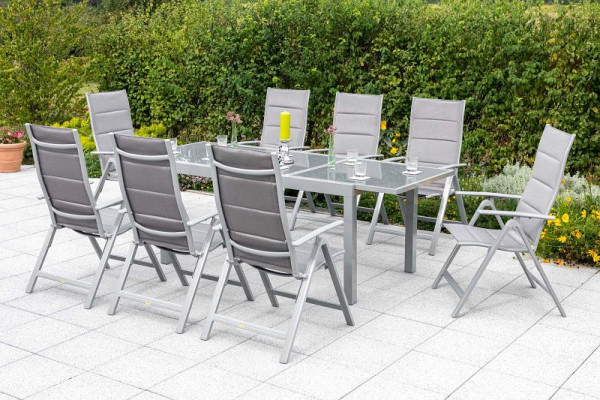 Merxx Taviano Set 9-teilig, 8 Klappsessel, gepadded, 1 Ausziehtisch, 180 (240) x 100 cm, silber/diamantbraun, 50268-330