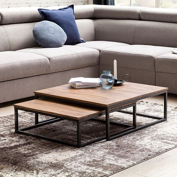 Wohnling Couchtisch AKOLA 2-teilig Massivholz 75 x 75 x 27 cm, WL5.054