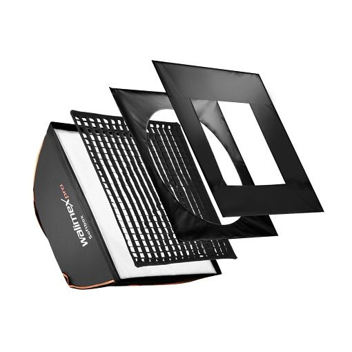 Walimex pro Softbox PLUS Orange Line 40x40, mit Grid und zwei Masken, inkl. Front- und Zwischendiffusor sowie Transporttasche, 1018795