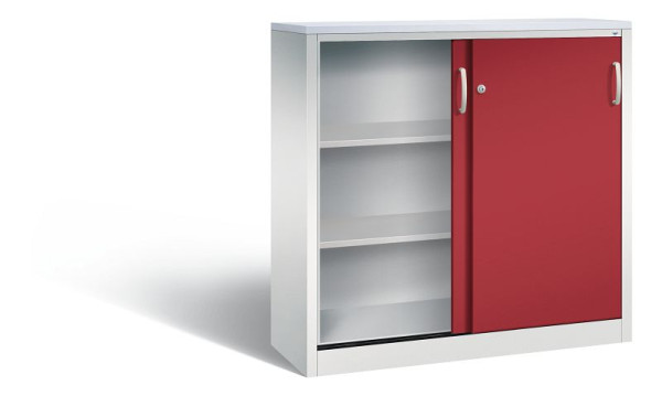 C+P Sideboard mit Schiebetüren Acurado, H1200xB1200xT400mm, Farbe: Lichtgrau / Rubinrot, Bügelgriff, 3 OH, 2047-1200 S10345