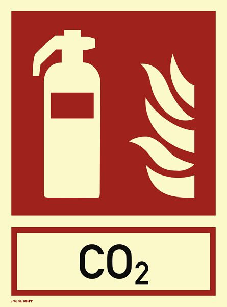Moedel Kombischild Feuerlöscher mit Text CO2, Folie, nachleuchtend, 160-mcd, 200x270 mm, 108163