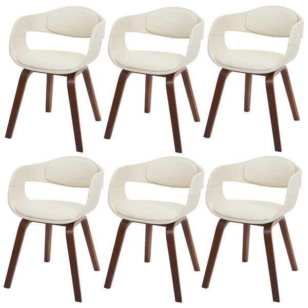 Mendler 6er-Set Esszimmerstuhl HWC-A47b, Küchenstuhl Stuhl, Retro-Design Holz Bugholz Kunstleder, creme, 6x94651