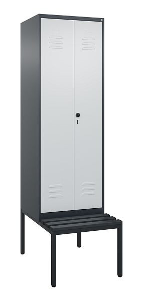 C+P Umkleidespind Classic PLUS SW, 2 Abteile, 2120x600x815mm, 7016/7035, Drehriegel, mit untergebauter Sitzbank, 0800527-20 S10043