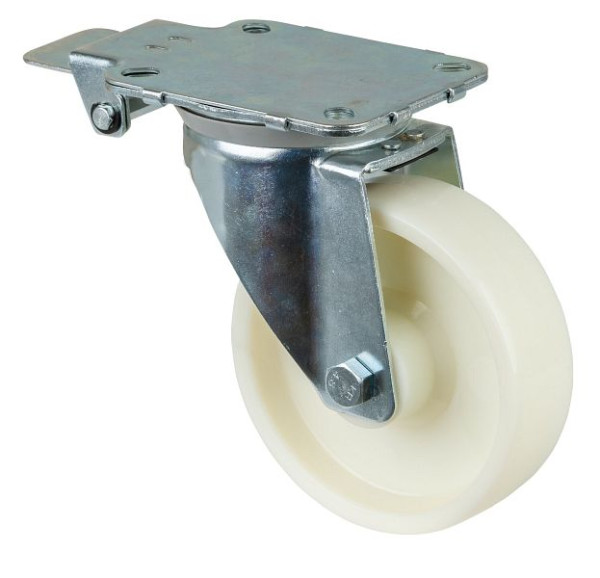 BS Rollen Lenkrolle mit Zentralfeststeller, Kunststoffrad, weiß, Rollenlager, Platte, Durchmesser: 200 mm, L440.B10.200