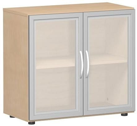 geramöbel Flügeltürenschrank mit satinierten Glastüren im Holzrahmen, mit Standfüßen, inkl. Türdämpfer, 800x420x752, Buche, S-382800-GTB
