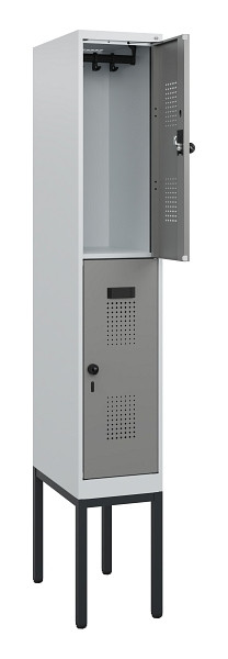 C+P Doppelstock-Spind Evolo PLUS, Gestell, 2 Fächer, 1950x300x500mm, 7035/0004, Drehriegel, 0493305-10 S10014