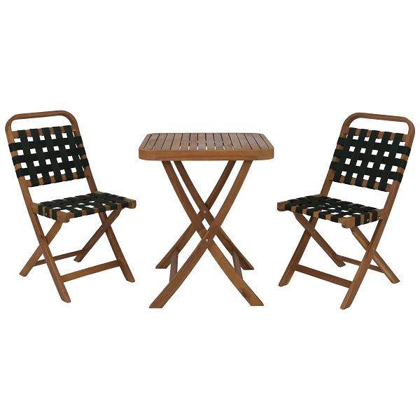 Mendler Garten-Set HWC-P70, Sitzgruppe Balkon-Set Garnitur 2x Stuhl Tisch, Seilgeflecht Akazie Holz klappbar, natur, grün, 119720+119721