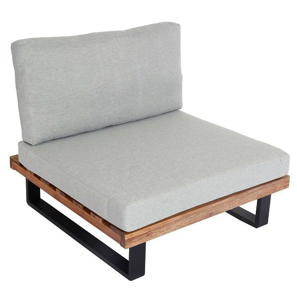 Mendler Lounge-Sessel HWC-H54, Garten-Sessel, Spun Poly Akazie Holz FSC Aluminium, hellbraun, Polster hellgrau, 98521+101469