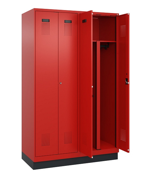 C+P PSA Schwarz-Weiß-Spind Evolo PLUS, mit Sockel, 4 Abteile, 1950x1200x500mm, 3, Frontfarbe RAL 3020 Verkehrsrot, Zylinderschloss, 049022-40P S10052