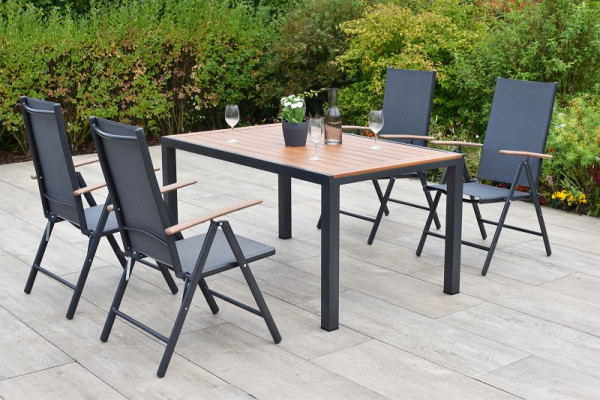 Merxx Valenza Set 5-teilig, 4 Valenza Klappsessel, folierte Armlehnen in Holzoptik, 1 Tisch 150 x 90 cm, folierte Tischplatte in Holzoptik, 51113-309