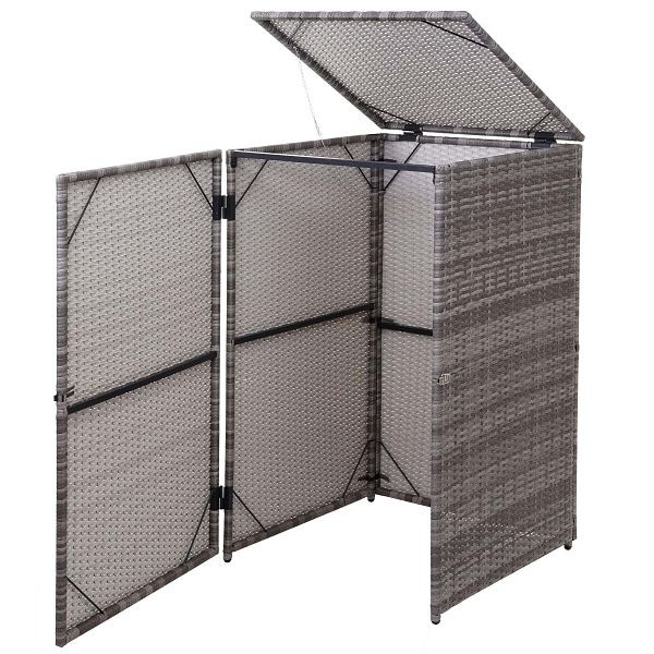 Mendler Mülltonnenverkleidung HWC-E25, Mülltonnenbox Mülltonnenabdeckung, Poly-Rattan 120l, grau, 65256