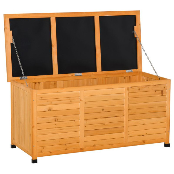 Outsunny Gartenbox, wetterbeständig, luftundurchlässig, Kissenbox, Aufbewahrungsbox, Fichtenholz, gelb, 127 x 56 x 60 cm, 84B-458YL