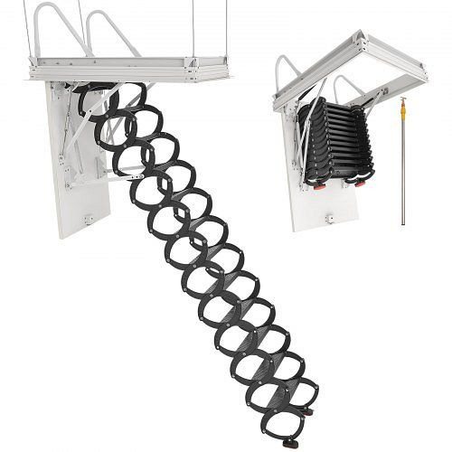 VEVOR Dachbodenleiter, 299,4 kg Tragkraft, für Deckenhöhen 2,9-3,1 m, Öffnungsgröße 1000,76x698,5 mm, Scherentreppe aus Stahl, JDKKSGLTG660P0N7A001V0