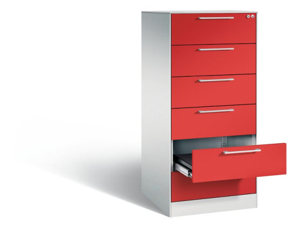 C+P Karteischrank Asisto, H1310xB562xT600mm, Farbe: Lichtgrau / feuerrot, Bügelgriff, 146224-622 S10107