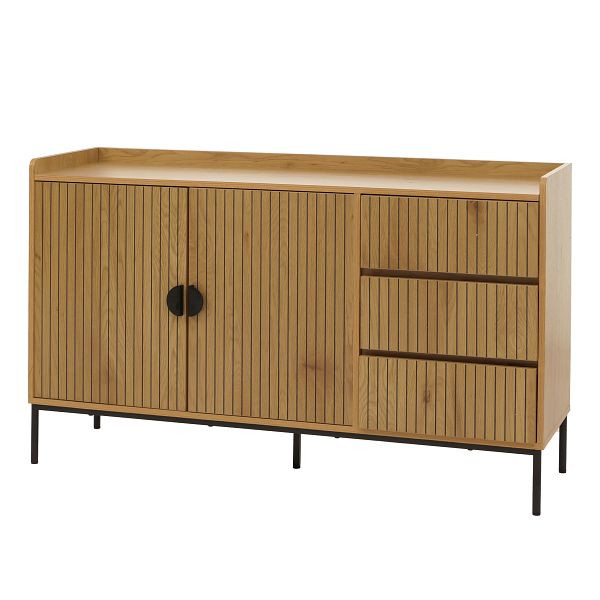 Mendler Sideboard HWC-O39, Kommode Schrank Anrichte, 3 Schubladen 2 Türen, Holz Melamin 80x130x42cm, natur, 112663+112664