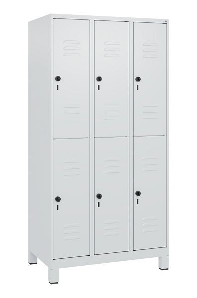 C+P Doppelstöckiger Spind Classic PLUS, Füße, 3 Abteile, 1800x900x500mm, 7035/7035, Drehriegel, 0803107-30 S10009