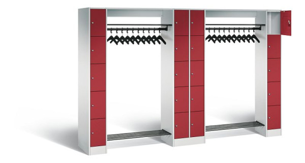 C+P Offene Garderobe Serie 8070, H1950xB2840xT480mm, Farbe: Lichtgrau / Rubinrot, 80730-20 S10022