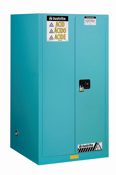 Justrite Classic Sure-Grip EX Sicherheitsschränke für Ätzmittel 89021-CL, 165 x 86 x 86 cm, Blau, 2 selbstschließende Türen – 2 Einlegeböden, JCB8960221