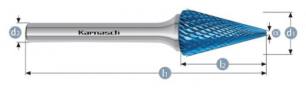 Karnasch Hartmetall-Frässtift Blue-Tec beschichtet SKM/ HP-4 d1=3 / l2=8 / d2=3 / l1=38mm, VE: 4 Stück, 115092010