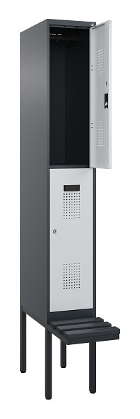 C+P Doppelstock-Spind Evolo PLUS, Bank, 2 Fächer, 2120x300x815mm, 7016/7035, Zylinderschloss, Sitzfläche Kunststoff, 0493407-10 S10125