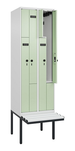 C+P Z-Spind Evolo PLUS, Bank, 4 Fächer, 2120x600x815mm, 9016/6019, Drehriegel, Material Sitzfläche Kunststoff, 0490437-204 S10073