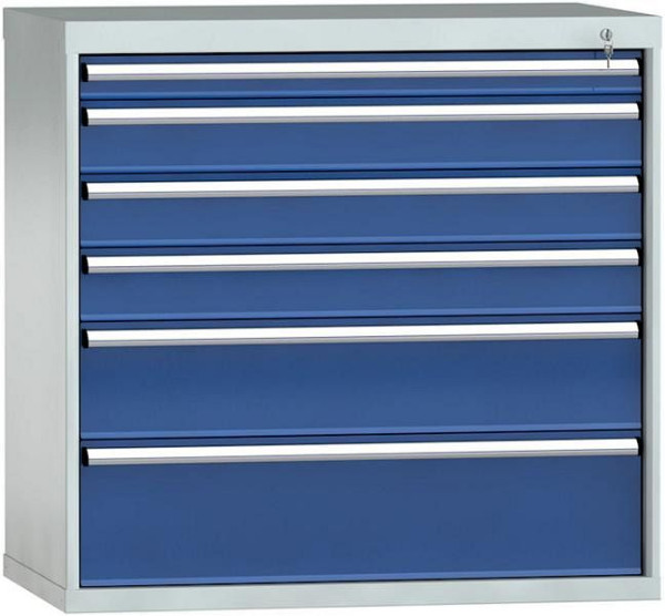 KLW Schubladenschrank H 1000 mm B 1031 mm T 605 mm, Einbaumaß: 900 mm Einteilung: 54x27 Einheiten, mit Zentralverschluss und 6 Schubladen, SJA1000-06NP-001