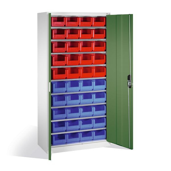 C+P Magazinschrank Serie 13, H1980xB1000xT420mm, Farbe: Lichtgrau / Resedagrün, Muldengriff, 133144-24 S10023