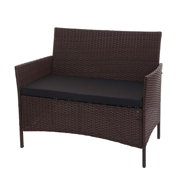 Mendler Poly-Rattan Gartenbank Halden, Sitzbank Bank, braun-meliert, Kissen schwarz, 76334