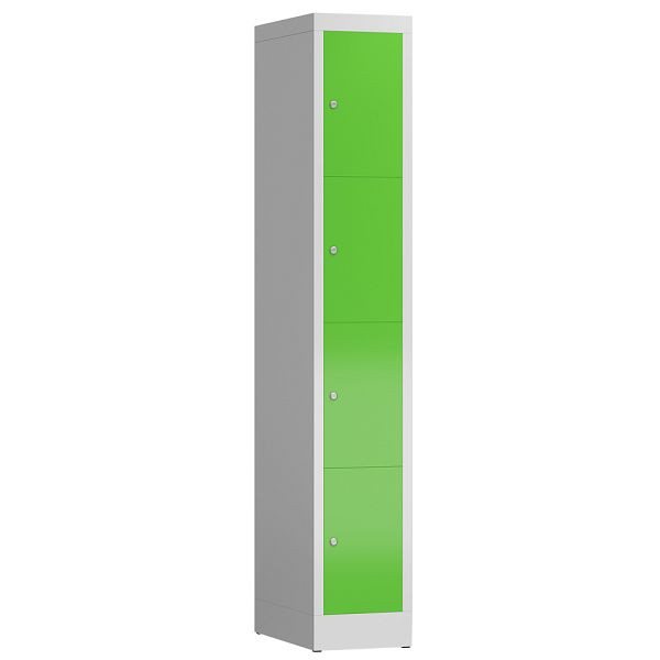 Lüllmann ClassiX Schließfachschrank, 1 Abteil, 4 Fächer, 1800 x 310 x 500 mm, lichtgrau/gelbgrün, X-520415