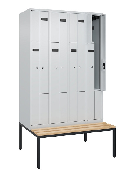 C+P Z-Spind Evolo PLUS, 8 Fächer, 2120x1200x815mm, 7035/7035, Zylinderschloss, Material Sitzfläche Buche-Hartholz, Sitzbank, 0490537-408 S10038