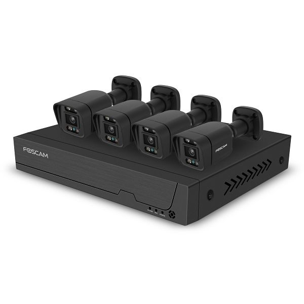 FOSCAM FNA108-E-B4-2T 8-Kanal 4K 8 MP PoE Komplettset für die Videoüberwachung mit 4 Überwachungskameras (schwarz), fab42s