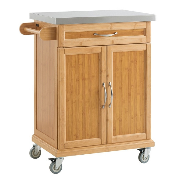 SoBuy Küchenwagen mit einer Schublade Holzfarbe 74x45x91 cm, Modern, Edelstahl-Arbeitsplatte, FKW13-N