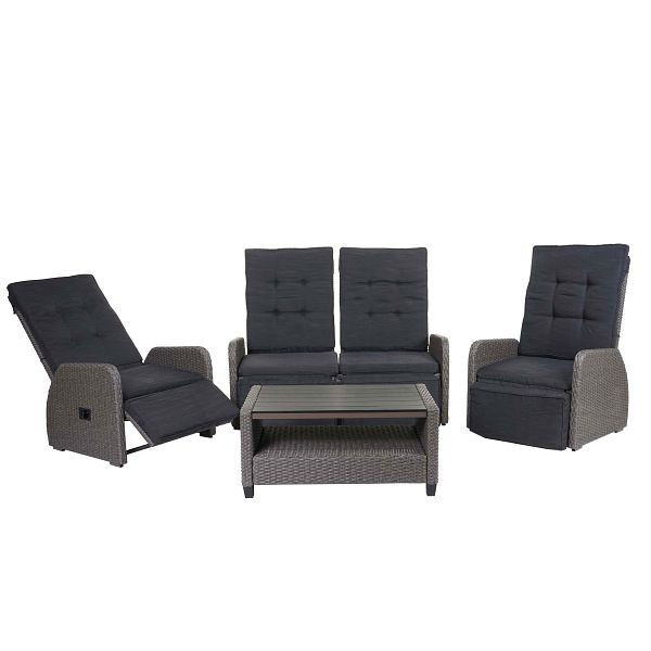 Mendler Garnitur HWC-J35, Lounge-Set Sitzgruppe Sofa, Spun Poly halbrundes Poly-Rattan, grau, Kissen anthrazit, 77304+77303+77305
