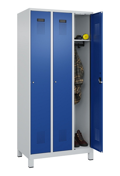 C+P Spind Evolo PLUS, mit Füßen, 3 Abteile, 1950x900x500mm, 7035/5010, Verschluss Zylinderschloss, Ablageböden 3, 049010-30 S10033