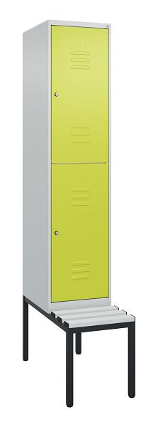 C+P Doppelstöckiger Spind Classic PLUS, 2120x400x815mm, 7035/0024, Zylinderschlösser, mit untergebauter Sitzbank, 0803507-12 S10025