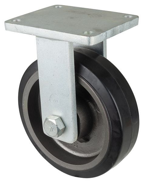 BS Rollen Schwerlastrolle, Bockrolle, Rad-Breite 75 mm, Rad-Ø 250 mm, Tragfähigkeit 750 kg, Elastik-Reifen schwarz, Guss, Kugellager, RR110.B81.252