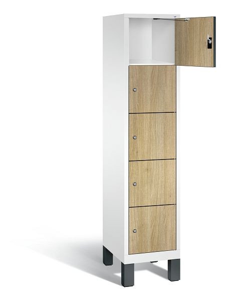 C+P Schließfachschrank Evolo, H1850xB420xT500mm, Farbe: Verkehrsweiß / Dekor Eiche Sereno, 48010-125 S10057