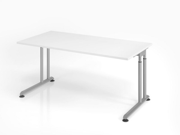 Hammerbacher Schreibtisch ZS16, 160 x 80 cm, Platte: Weiß, 25 mm dick, ABS-Dickkante, Rechteckform, Silber, VZS16/W/S