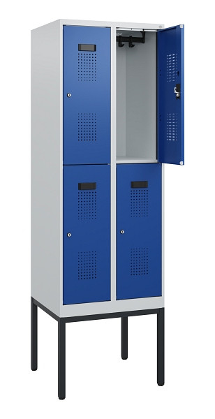 C+P Doppelstock-Spind Evolo PLUS, Gestell, 4 Fächer, 1950x600x500mm, 7035/5010, Zylinderschloss, 0493305-20 S10029