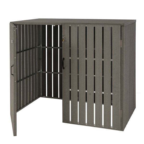 Mendler XL 2er-/4er-WPC-Mülltonnenverkleidung HWC-J28, Mülltonnenbox, Metall Holzoptik, erweiterbar, grau, 75983+75984
