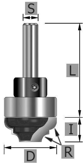 Edessö Profilfräseräser HW, Schaft-Kugellager, A: 22, R: 3,2, B: 9,9, C: 12, 105722012