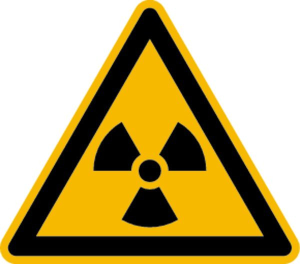 Schilder Klar Warnzeichen Warnung vor radioaktiven Stoffen oder ionisierender Strahlung DIN EN ISO 7010-W003, 200x0.45 mm Aluminium geprägt, 3055/52