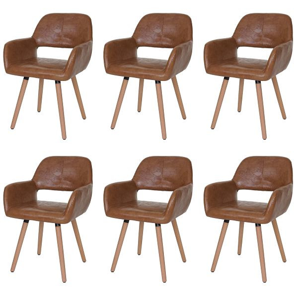 Mendler 6er-Set Esszimmerstuhl HWC-A50 II, Stuhl Küchenstuhl, 50er Design, Kunstleder, Wildlederimitat, helle Beine, 48434+48434+48434+48434+48434+48434