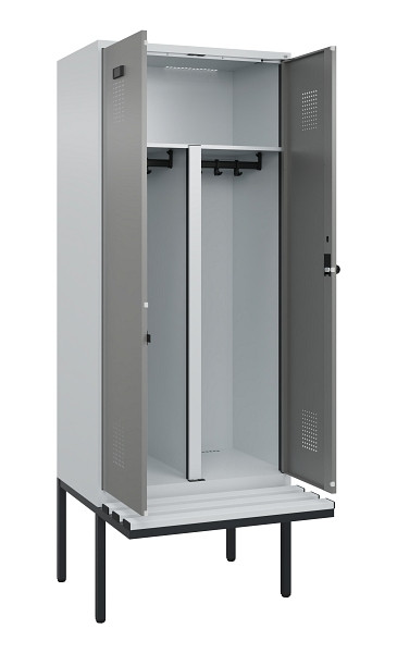 C+P PSA Doppel-Spind Evolo PLUS, Bank, 2 Abteile, 2120x800x815mm, 7035/0004, Drehriegel, Material Sitzfläche Kunststoff, 0490427-22P S10068