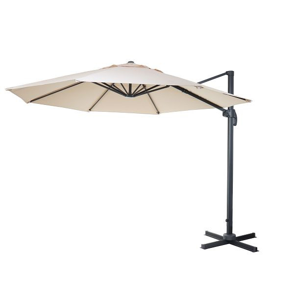 Mendler Gastronomie-Ampelschirm HWC-A96, Sonnenschirm, rund Ø 3m Polyester Alu/Stahl 23kg, creme ohne Ständer, 138535
